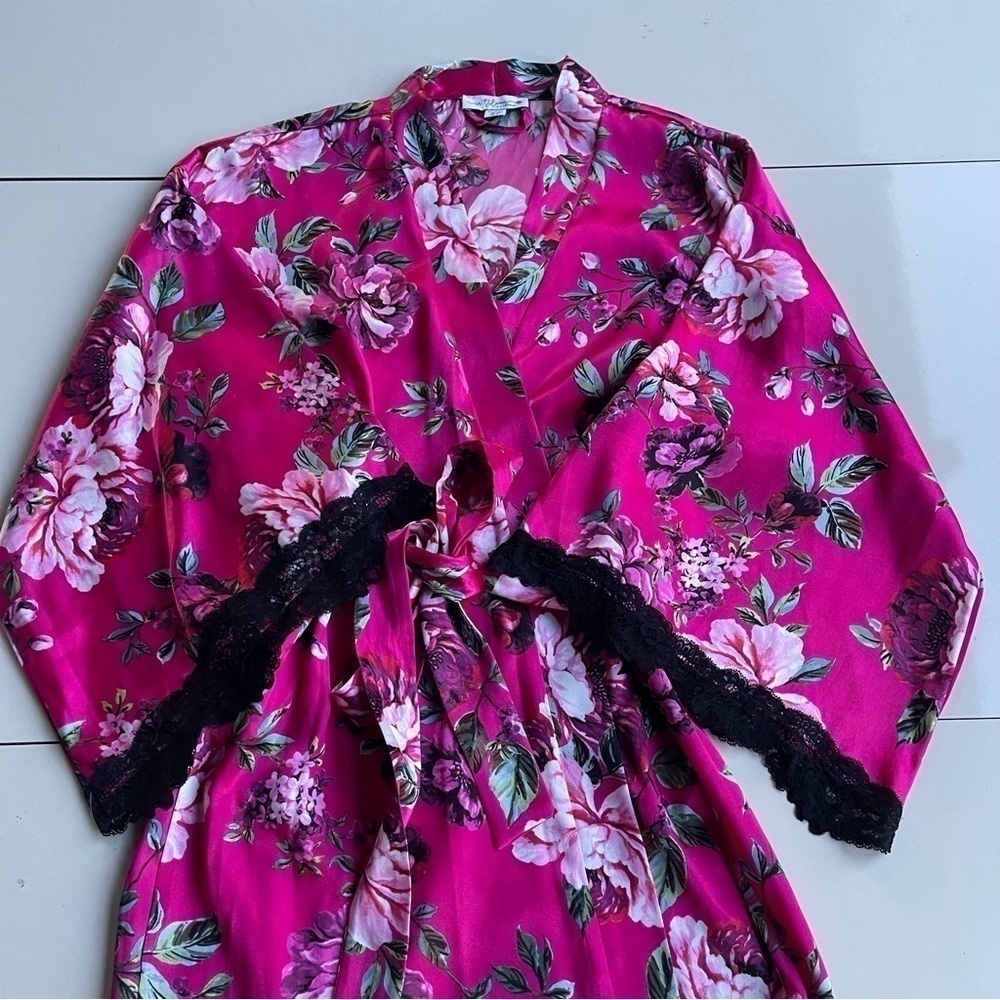IN Bloom Fuchsia Floral Robe US XS-S - Picture 5 of 7